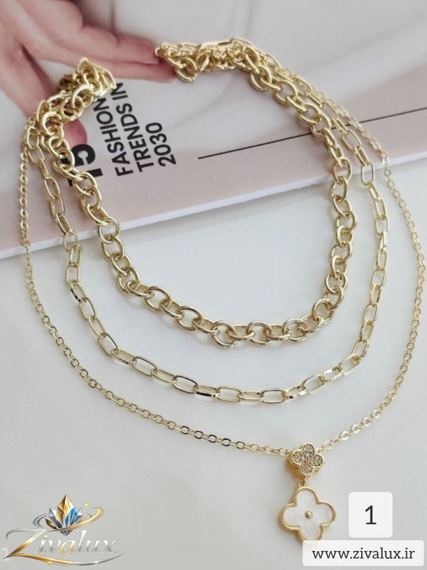 گردنبند زنانه سه لاین مدل ونکلیف VAN CLEEF نگین دار