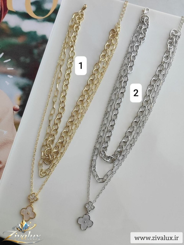 گردنبند زنانه سه لاین مدل ونکلیف VAN CLEEF نگین دار