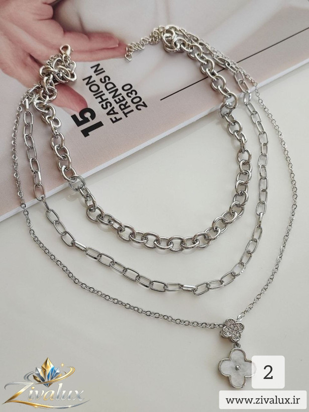 گردنبند زنانه سه لاین مدل ونکلیف VAN CLEEF نگین دار
