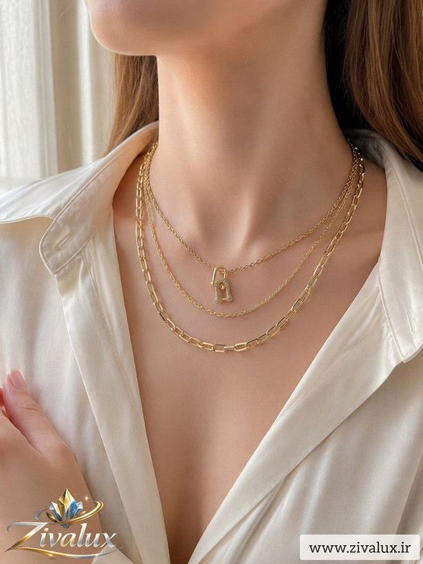 گردنبند زنانه سه لاین استیل STEEL طرح تیفانی