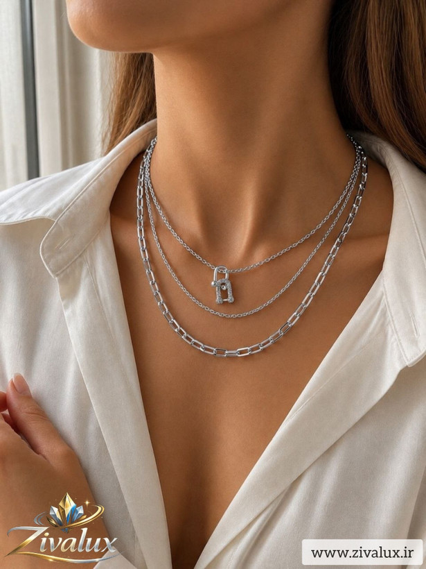 گردنبند زنانه سه لاین استیل STEEL طرح تیفانی