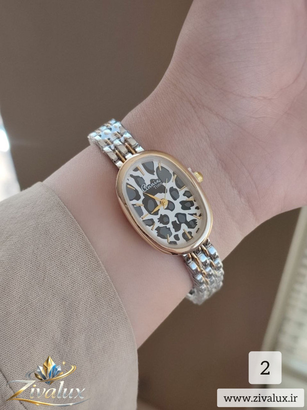 ساعت مچی زنانه مارک ANNIE TIME صفحه پلنگی بند فلزی